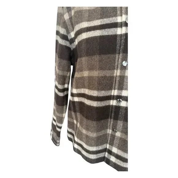 Reiss Cortez Wool Blend Plaid Overshirt Flannel Brown S - Picture 7 of 15